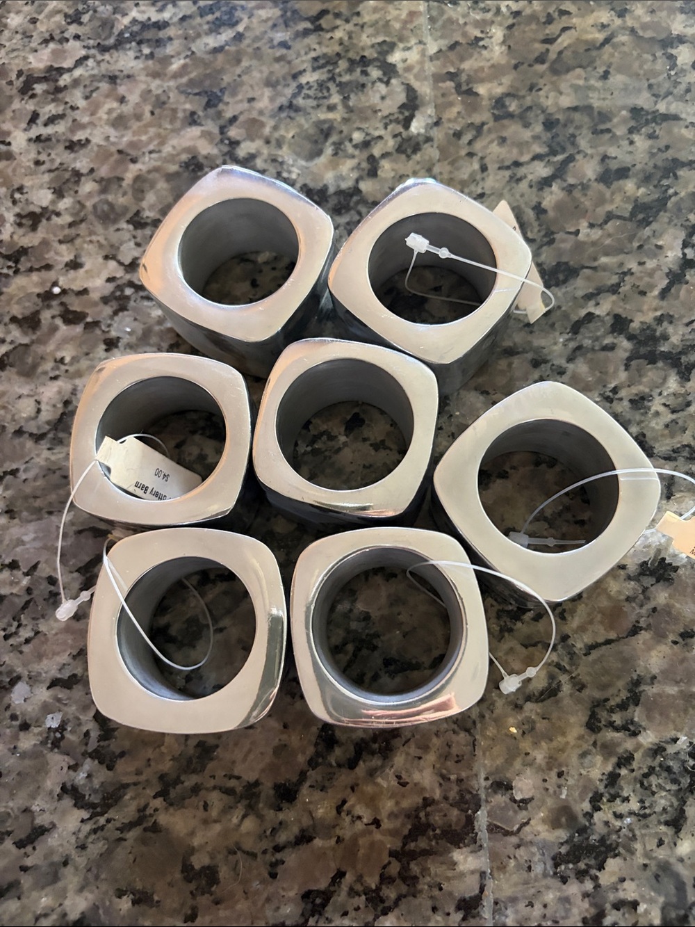 Pottery Barn Silver Square Metal Napkin Rings - Set of 7